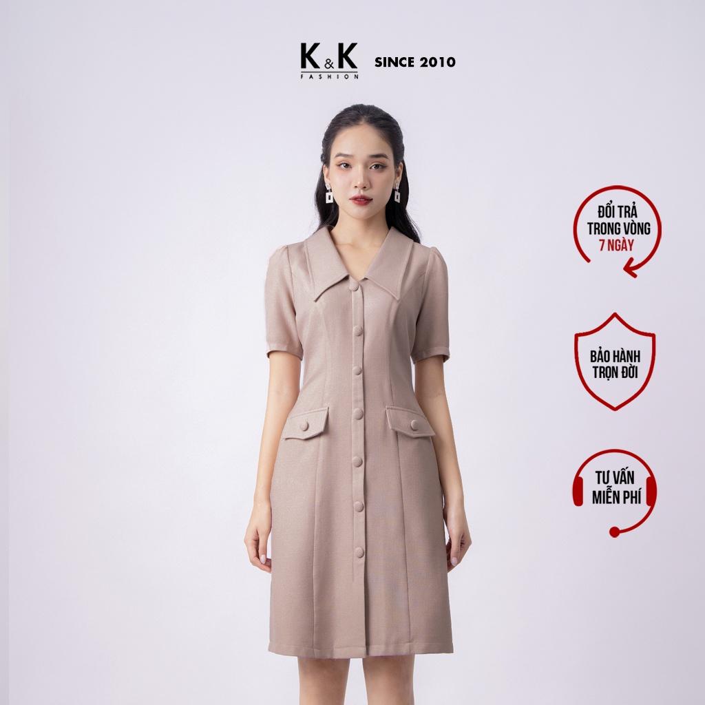 Đầm Sơ Mi Công Sở Phối Túi Giả K&K Fashion KK116-18 Chất Liệu Cotton Chéo