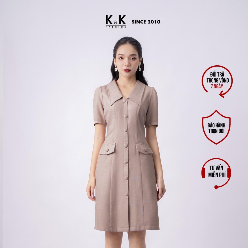 Đầm Sơ Mi Công Sở Phối Túi Giả K&amp;K Fashion KK116-18 Chất Liệu Cotton Chéo