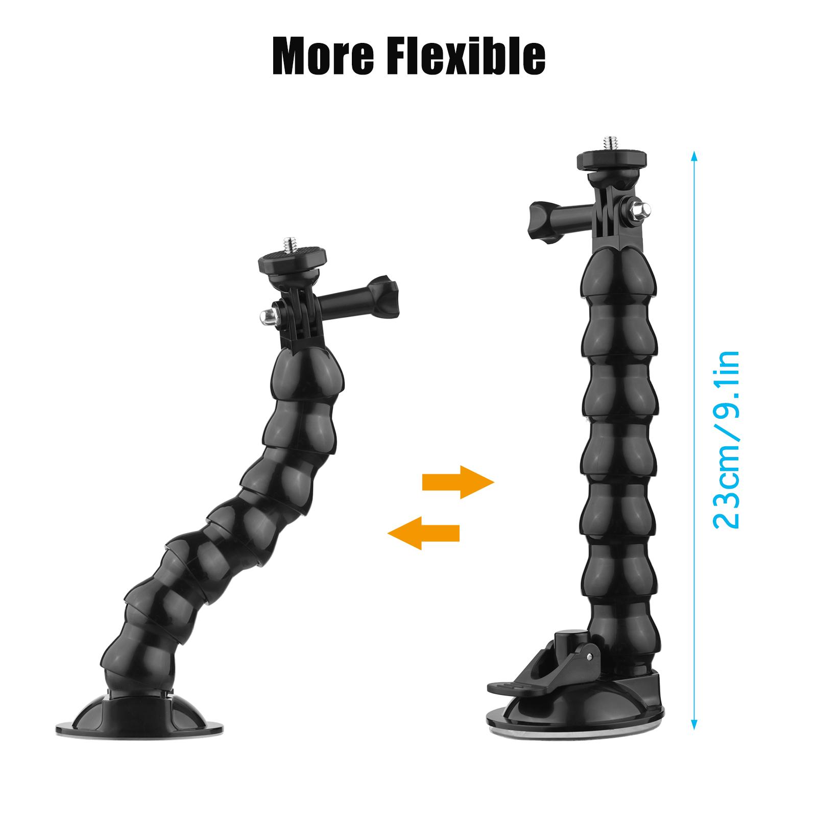 23cm Suction Cup Phone Mount Flexible Windshield Smartphone Mount 360°Rotatable 1/4 Inch Screw Hole with Phone Holder