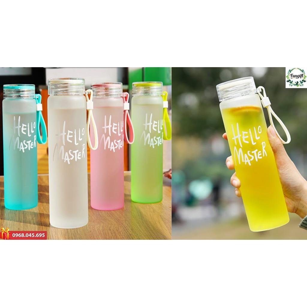 Chai đựng nước thủy tinh hello masterr 480ml cực đẹp cho nam và nữ