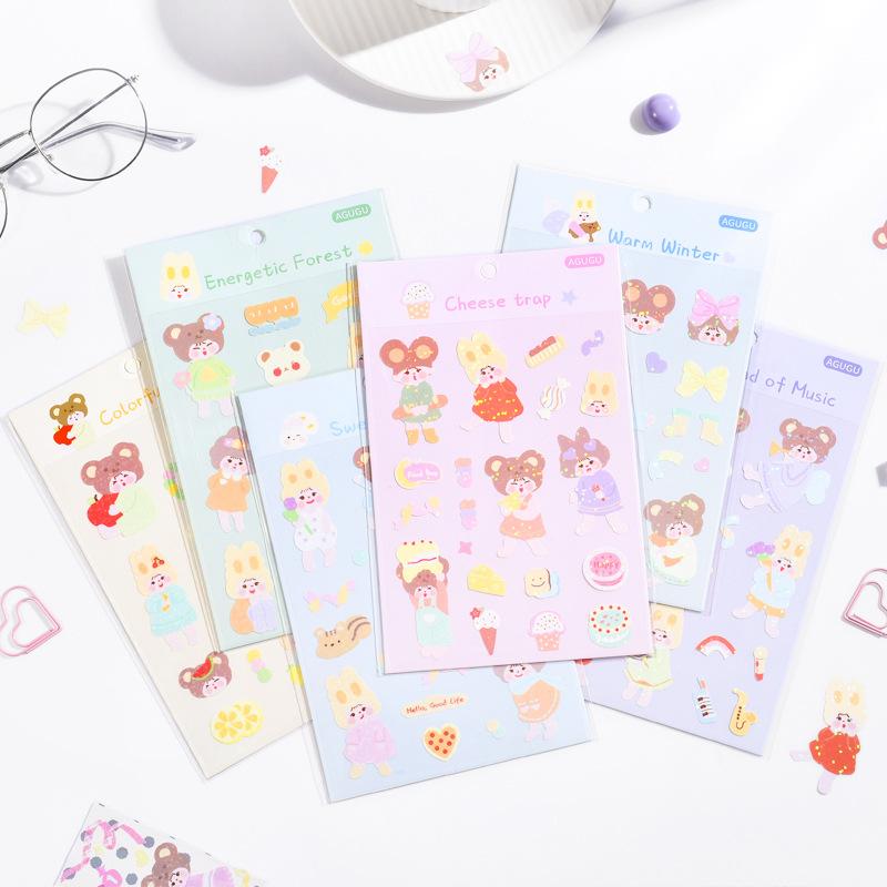 Bìa sticker dán cao cấp cô bé óng ánh - Thỏ Hồng