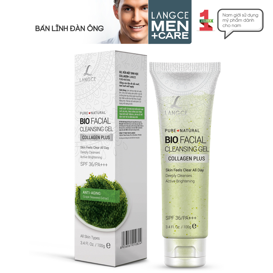 GEL RỬA MẶT COLLAGEN+ ĐẸP DA 100ml - RONG NHO BIỂN - GIỮ ẨM DA LANGCE dành cho Nam