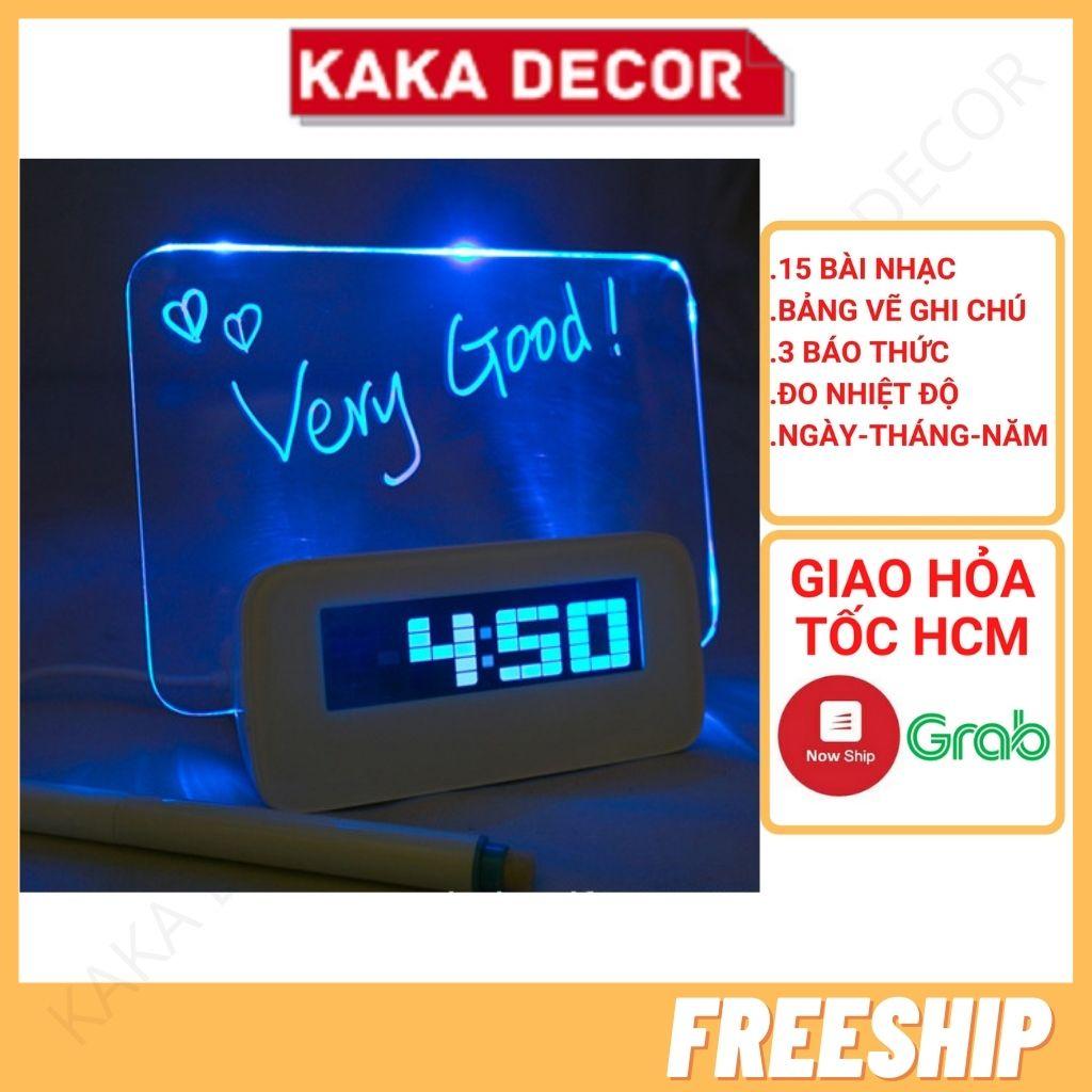 Đồng hồ để bàn, đồng hồ báo thức led đo nhiệt độ có bảng vẽ hình ghi chú sang trọng