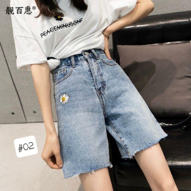 Quần ngố jean nữ thêu hoa cúc lưng cao size đại đến 80kg thời trang bigsize 2KJean MS02