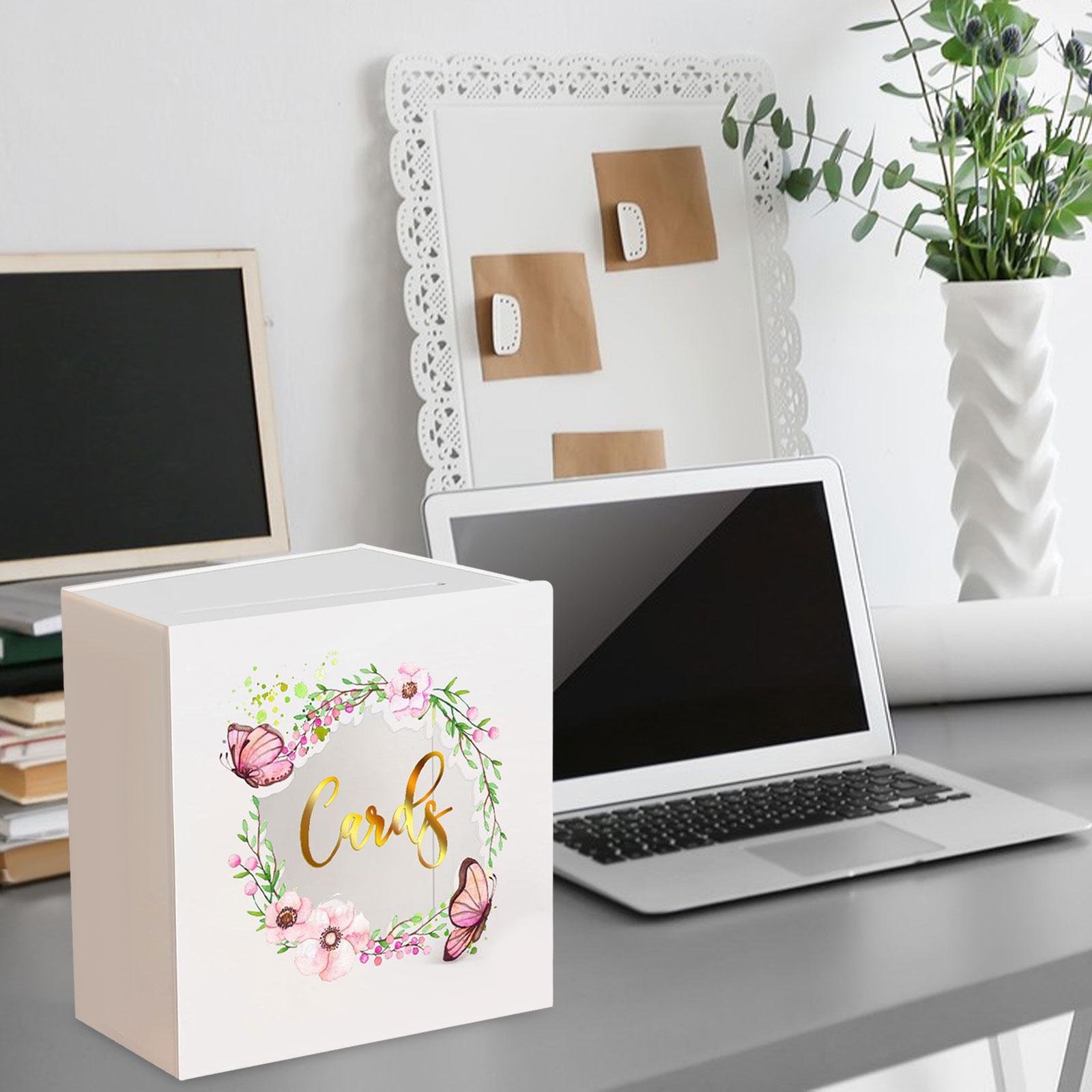 Wedding Acrylic Card Box with Slot Wishing Box Flower Printing Elegant Accessories Versatile Gift Card Box 5x9.8x9.8inch for Graduation