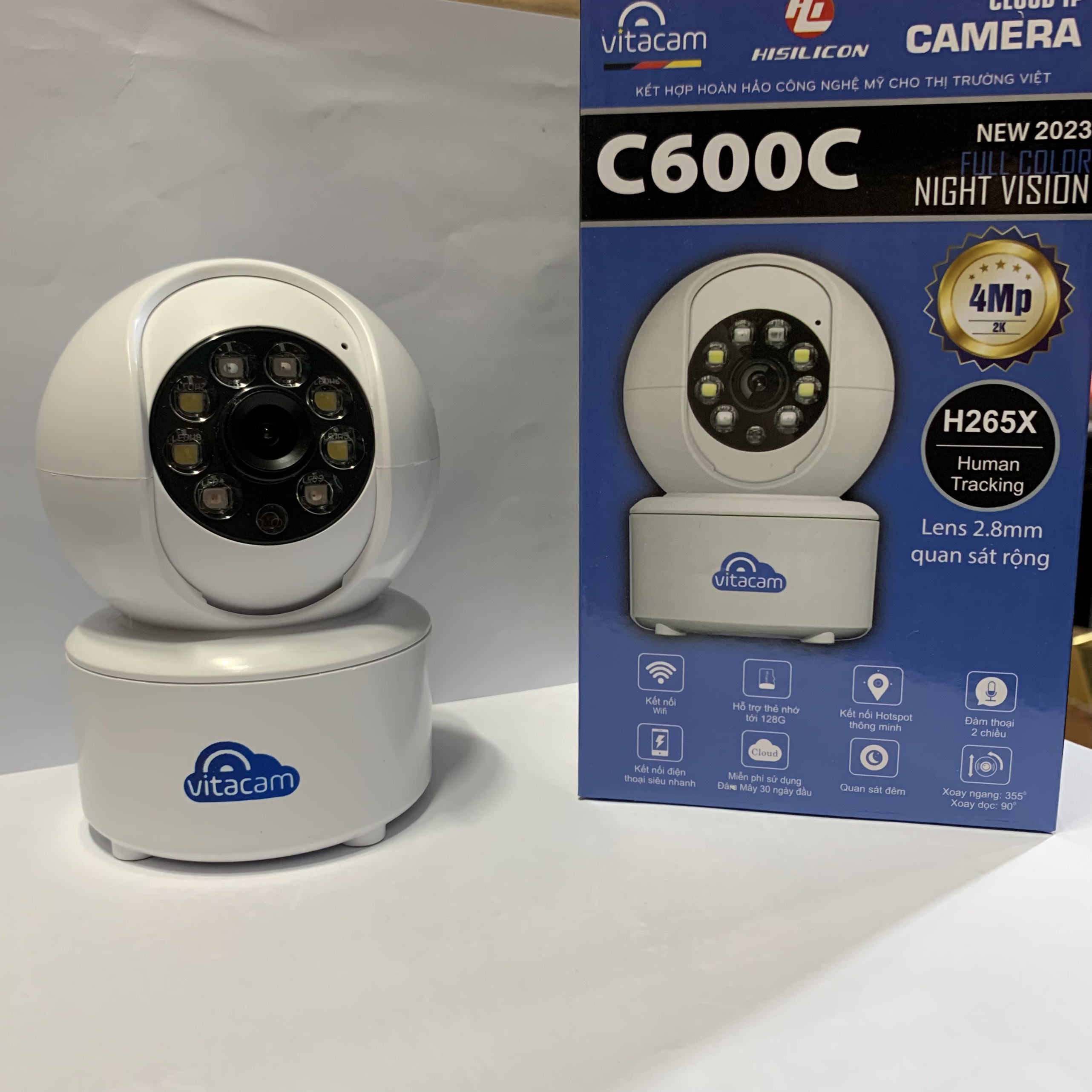 Camera IP Wifi VITACAM C600C - Độ phân giải 4M đàm thoại 2 chiều, Có màu đêm - Hàng chính hãng