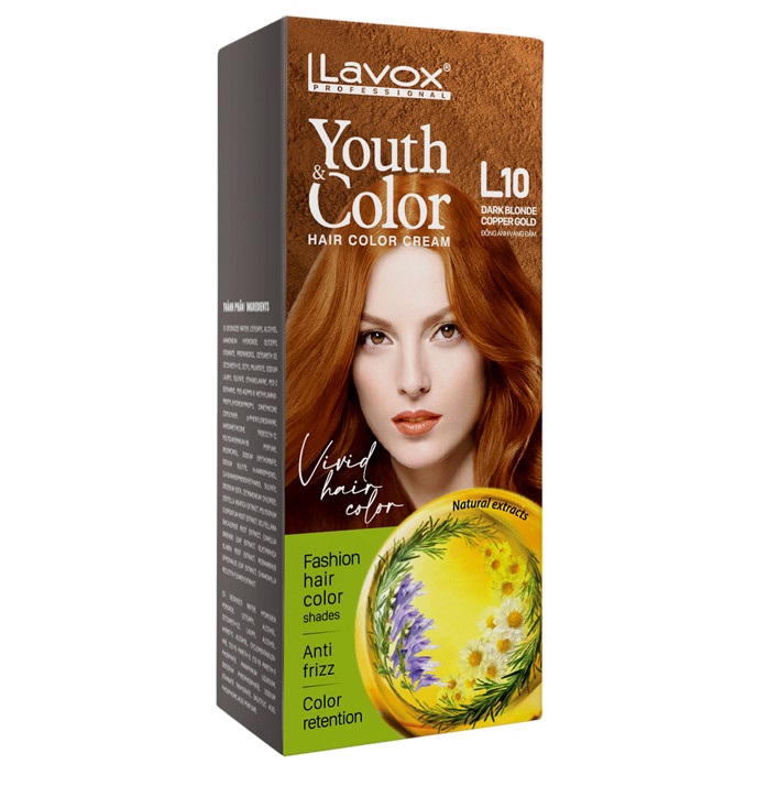 (Đồng Ánh Vàng Đậm) Kem Nhuộm Tóc Màu Thời Trang Lavox Youth&amp;Color L10 - Dark Blonde Copper Gold