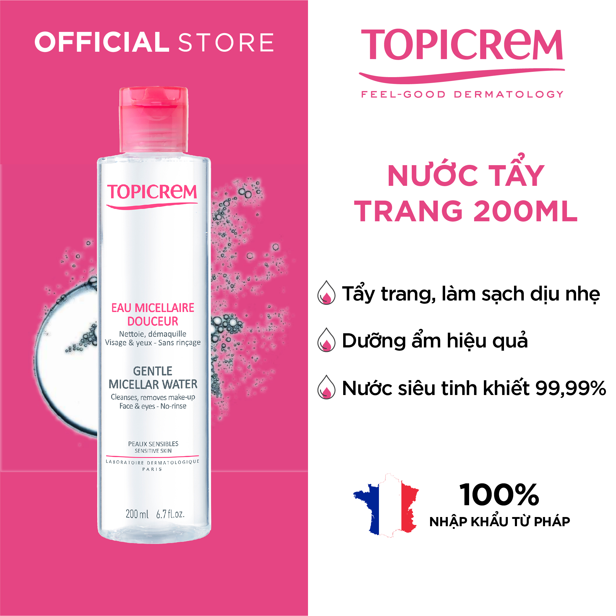 Nước tẩy trang dịu nhẹ - Topicrem Gentle Micellar Water 200ml