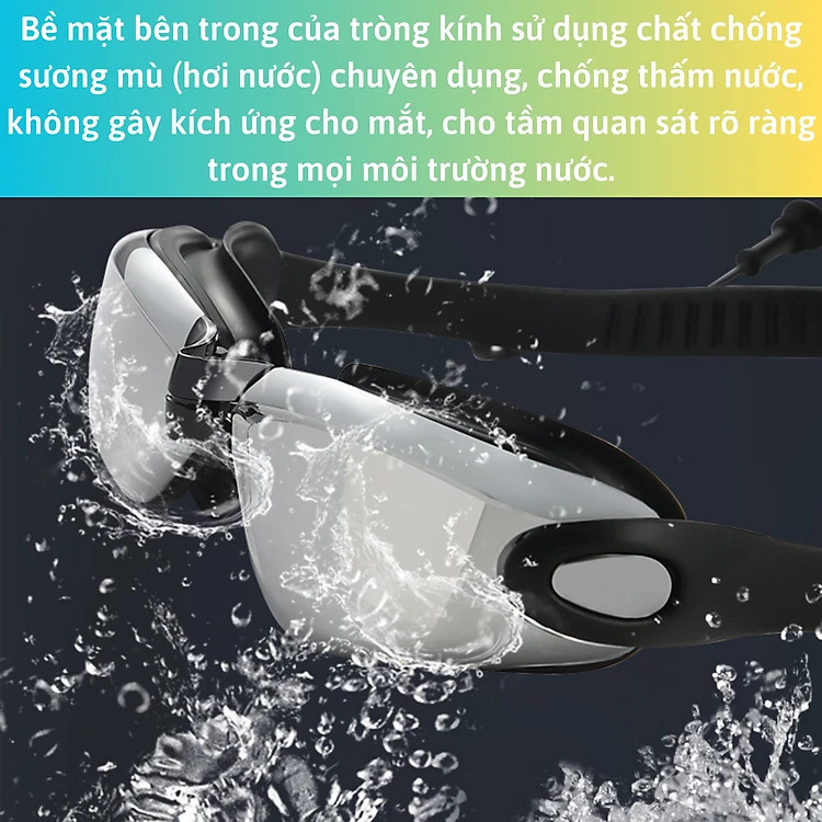 Kính Bơi Tráng Gương kèm bịt tai cao cấp GroFa chống sương mù, chống tia UV Hàng chính hãng - Tặng kèm nón bơi Silicon (Màu ngẫu nhiên)