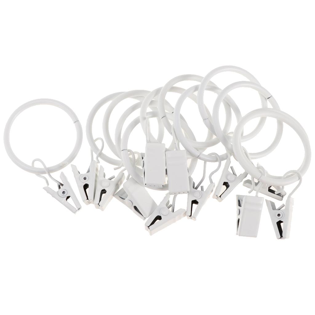 2x12 Pieces Metal Curtains Rings for Curtains with Clips White Porcelain 32mm