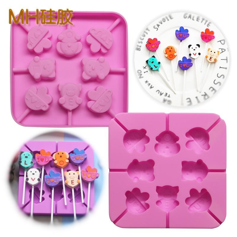 Khuôn Silicon Làm Kẹo Mút Cho Bé Mẫu 8 Thú Cầm Chữ LOVE