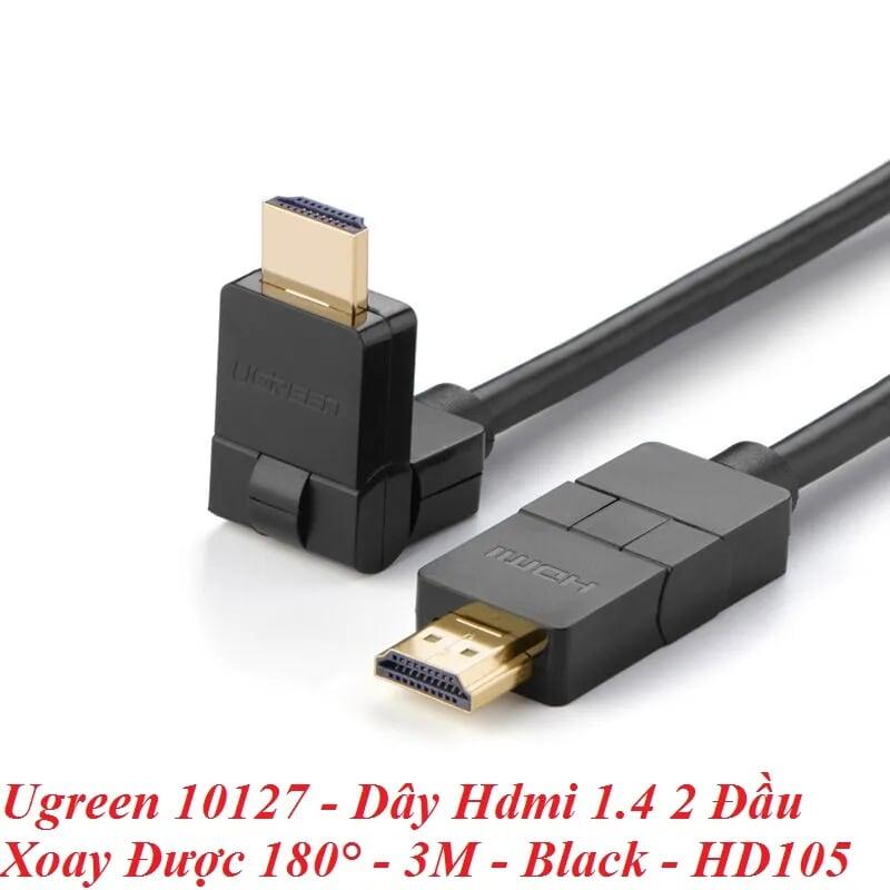 Ugreen UG10127HD105TK 3M màu đen Cáp tín hiệu HDMI đầu xoay 180 độ cao cấp - HÀNG CHÍNH HÃNG