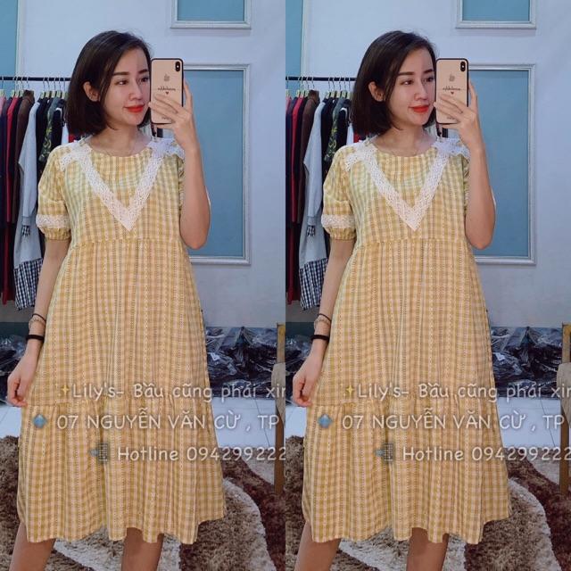 Váy bầu đẹp chất lụa dáng suông đầm bầu công sở mùa hè chất mát