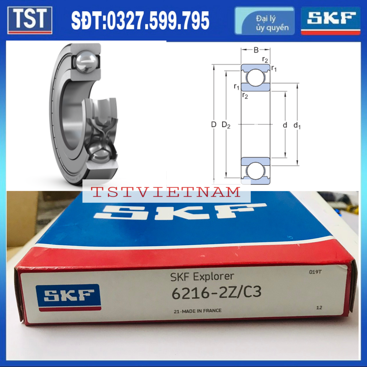 Vòng bi bạc đạn SKF 6216-2Z/C3