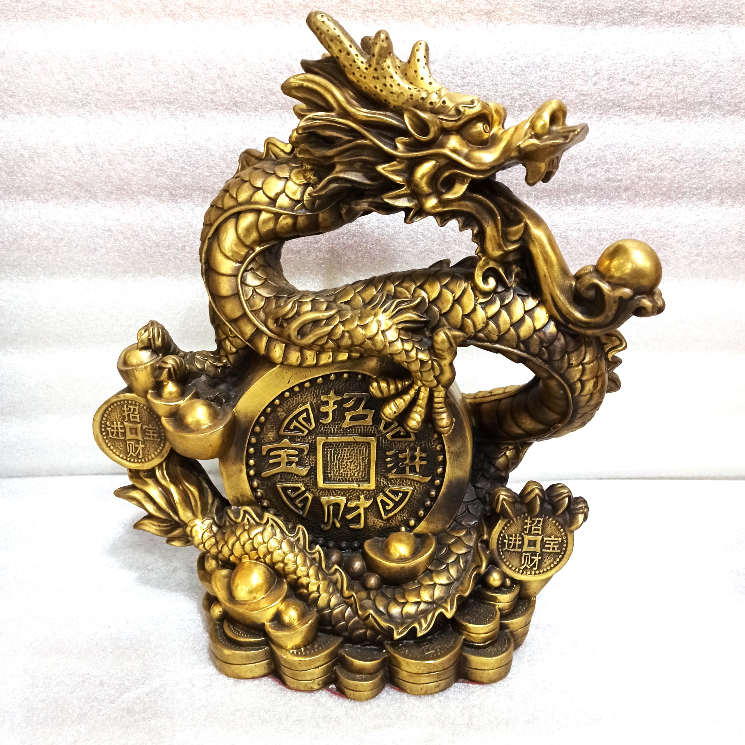 Tượng rồng cỡ đại bằng đồng vàng màu mộc, Tượng Rồng Cỡ Lớn Bằng Đồng, Kim Long Tài Lộc, Linh Vật Phong Thủy