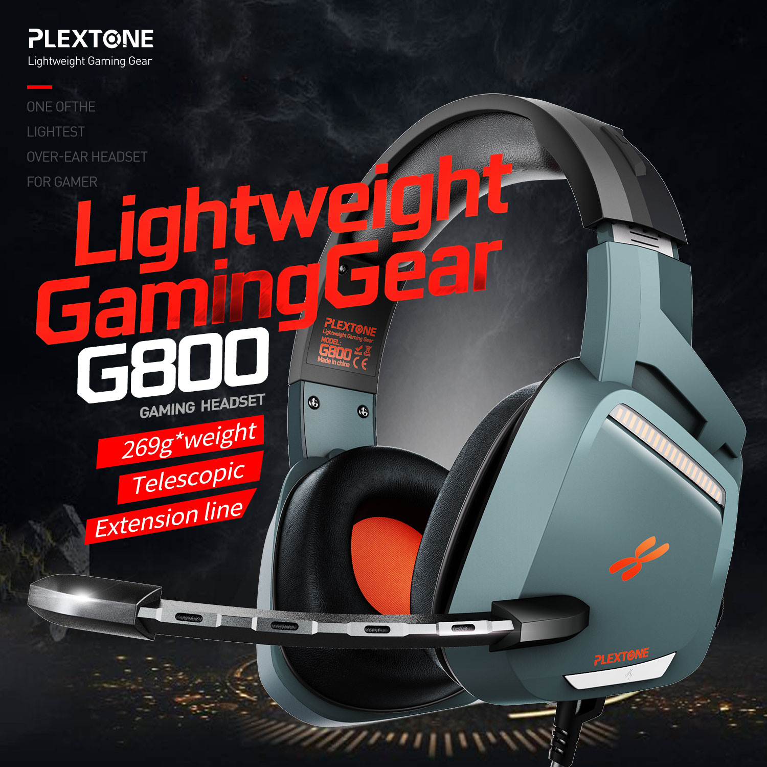 Tai nghe có dây chụp tai Plextone G800 dây dù chống rối kèm bao đựng + dây nối dài lên tới 2.1m, tai phone Gaming thiết kế đẹp, màng loa 50mm siêu Bass chơi Game tốt, nghe nhạc hay tương thích với máy tính và điện thoại. - Hàng Chính Hãng.