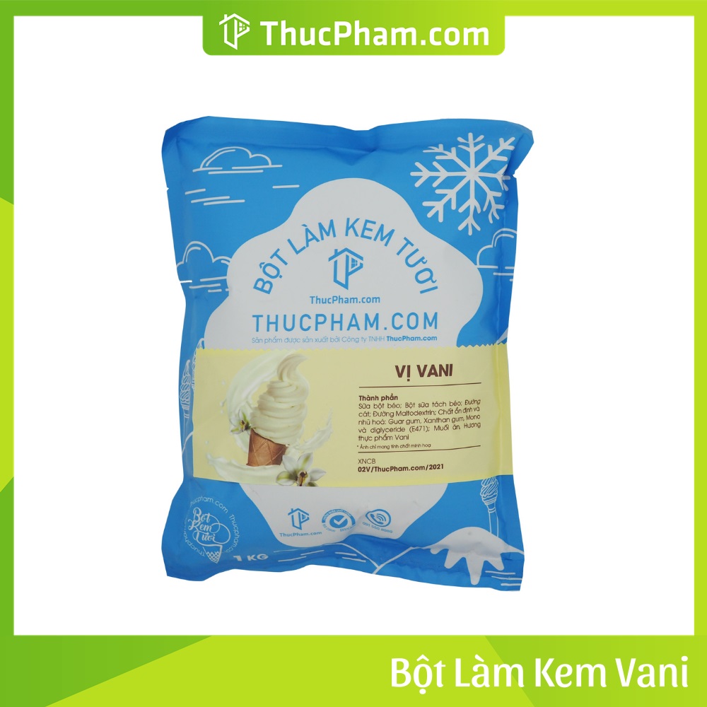 Combo 5 Gói Bột Làm Kem Tươi ThucPham.Com Vị Vani - Túi 1kg - Được Chứng Nhận HTQL An Toàn Thực Phẩm ISO 22000:2018