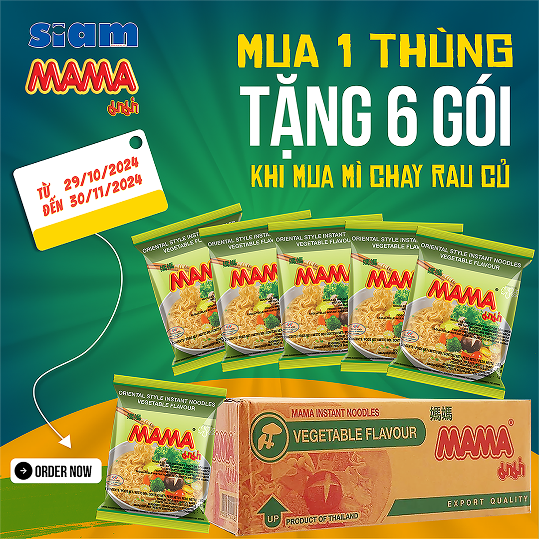 THÙNG 30 GÓI - MÌ MAMA CHAY HƯƠNG RAU CỦ 60G