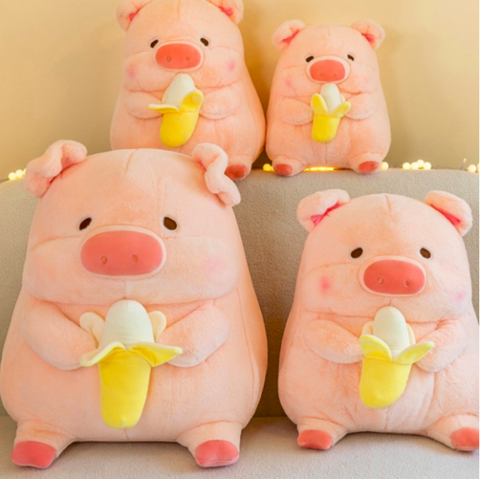 Thú nhồi bông Heo béo ôm qủa chuối đáng yêu - Size từ 22cm đến 50cm - Quà tặng gấu bông heo Lulu êm mịn
