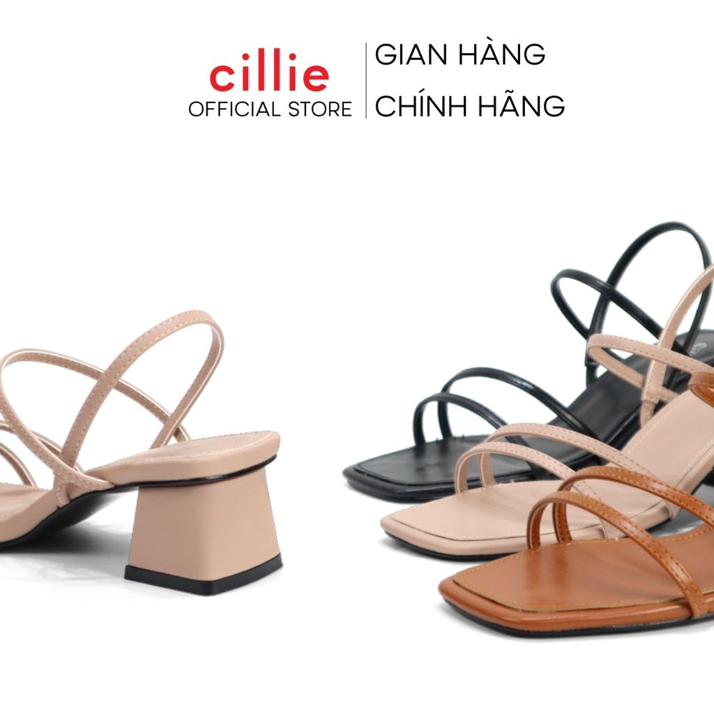 Giày sandal nữ quai ngang dây mảnh đế vuông cao 5cm chắc chân đi học đi làm Cillie 1011