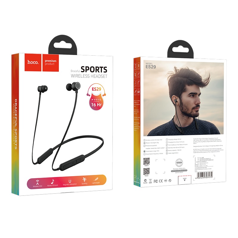 Tai nghe bluetooth thể thao choàng cổ Hoco ES29 Graceful Wireless 5.0 - nghe nhạc và đàm thoại 6H liên tục - hàng chính hãng