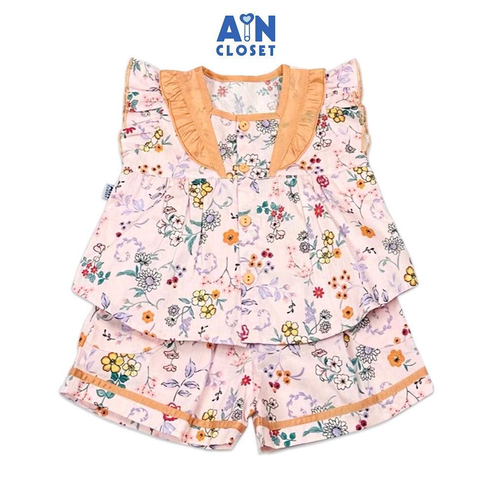 Bộ quần áo Ngắn bé gái họa tiết Hoa Dại Đồng Quê hồng cotton - AICDBGEDTH44 - AIN Closet