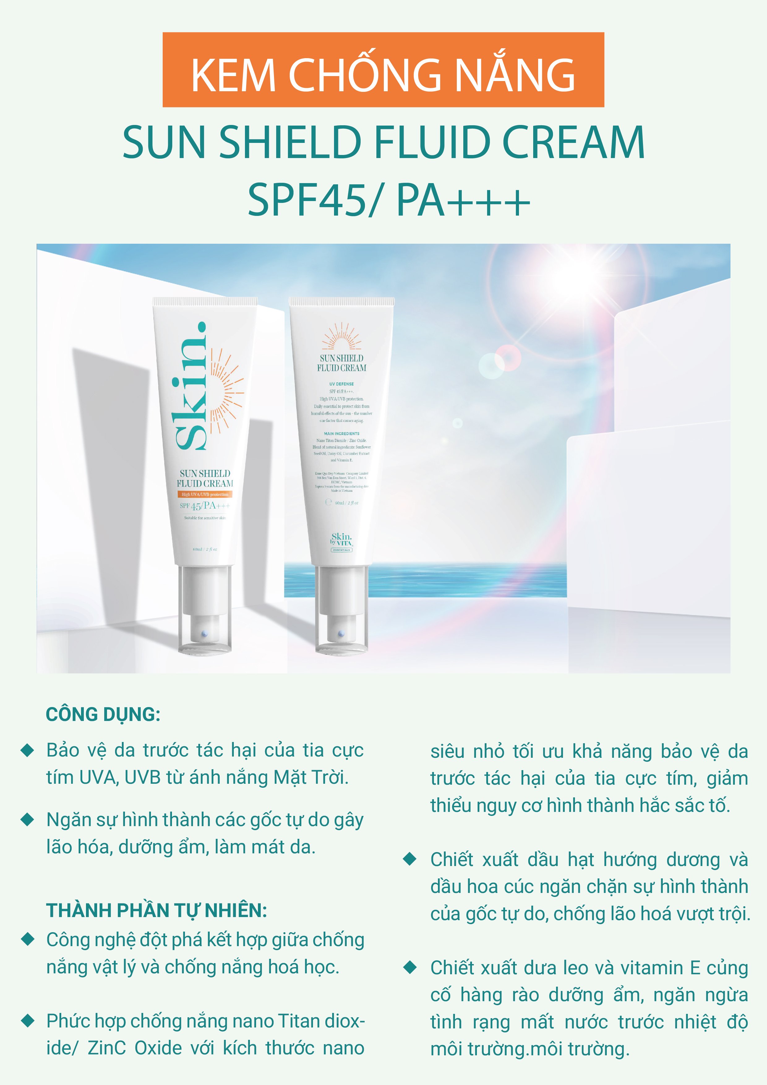 Kem chống nắng Skin. by VITA 60ml - Sunshield Fluid Cream