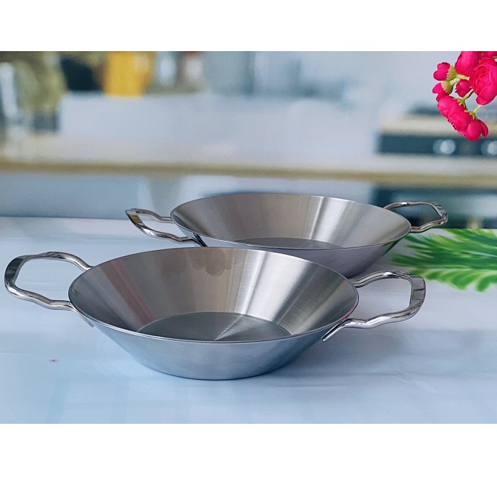 Chảo inox liền khối 20 -24 cm dùng được tất cả các loại bếp