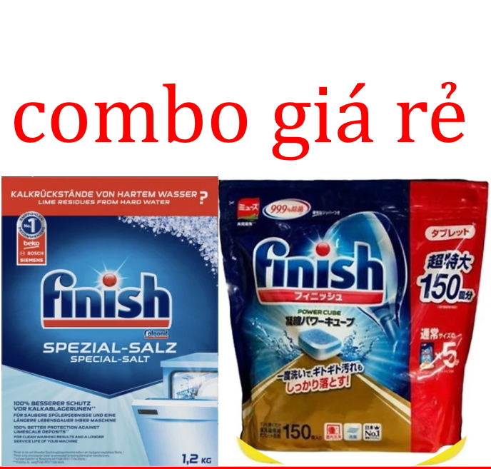 Viên rửa bát Finish 150 viên + Muối rửa bát Finish 1,2kg dành cho máy rửa bát