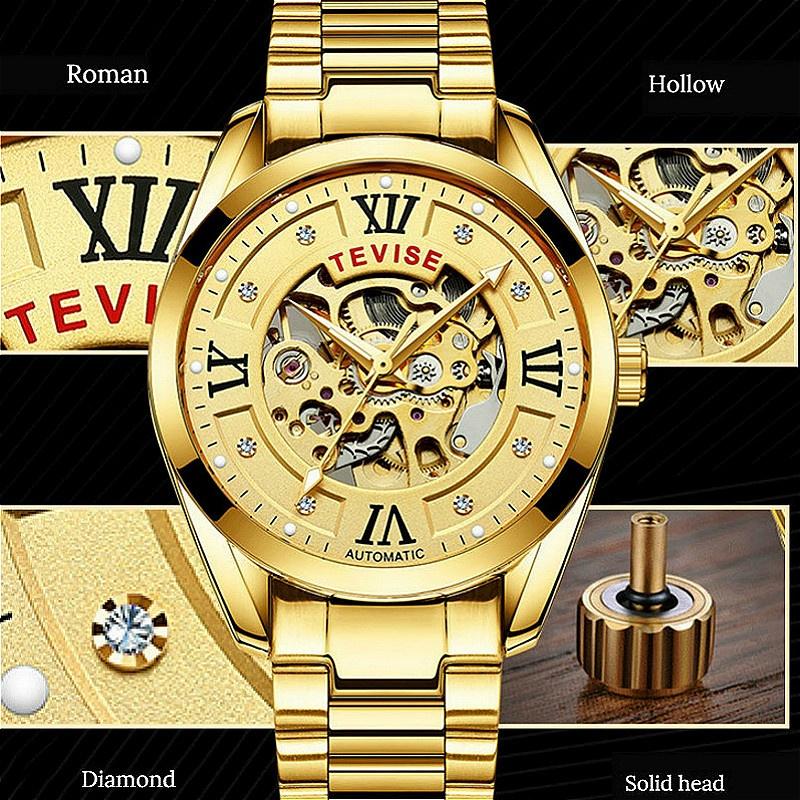 Đồng hồ cơ nam Tevise 795D chạy full kim dây kim loại