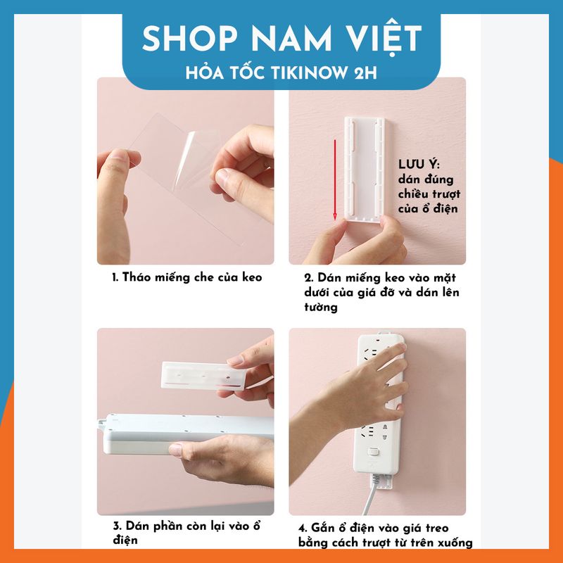 Set 2 Miếng Dán Treo Ổ Điện, Giá Đỡ Dán Tường Hình Chữ Nhật