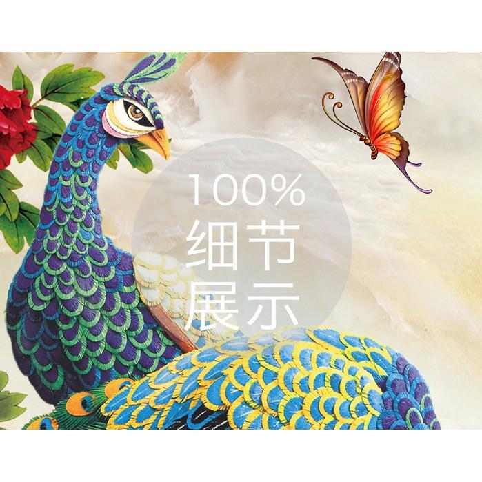 Tranh dán tường Đôi chim công vui vẻ, Tranh dán tường 3d hiện đại , MS1133075