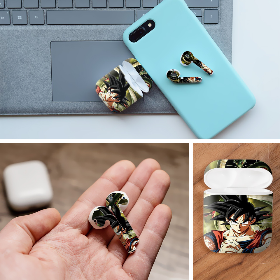 Miếng dán skin chống bẩn cho tai nghe AirPods in hình Songoku Dragon Ball - 7vnr011 (bản không dây 1 và 2)