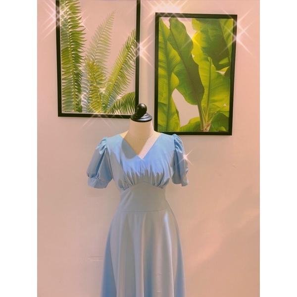 Set áo đôi sơ mi đầm cột eo màu xanh phong cách nhẹ nhàng dành cho các cặp tình nhân