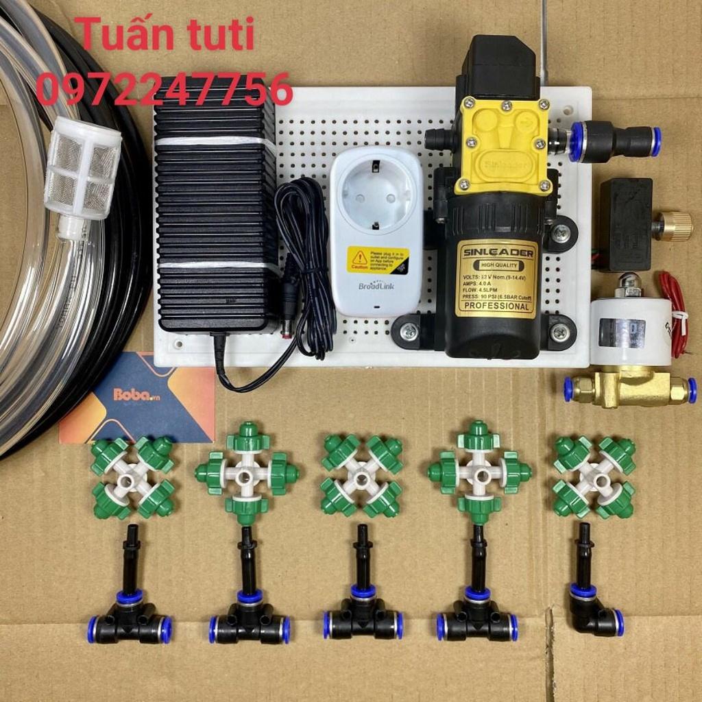 Bộ phun sương tự động  bơm đơn Sinleder 6 8 béc 4 hướng tưới lan, tưới cây rau 12m2