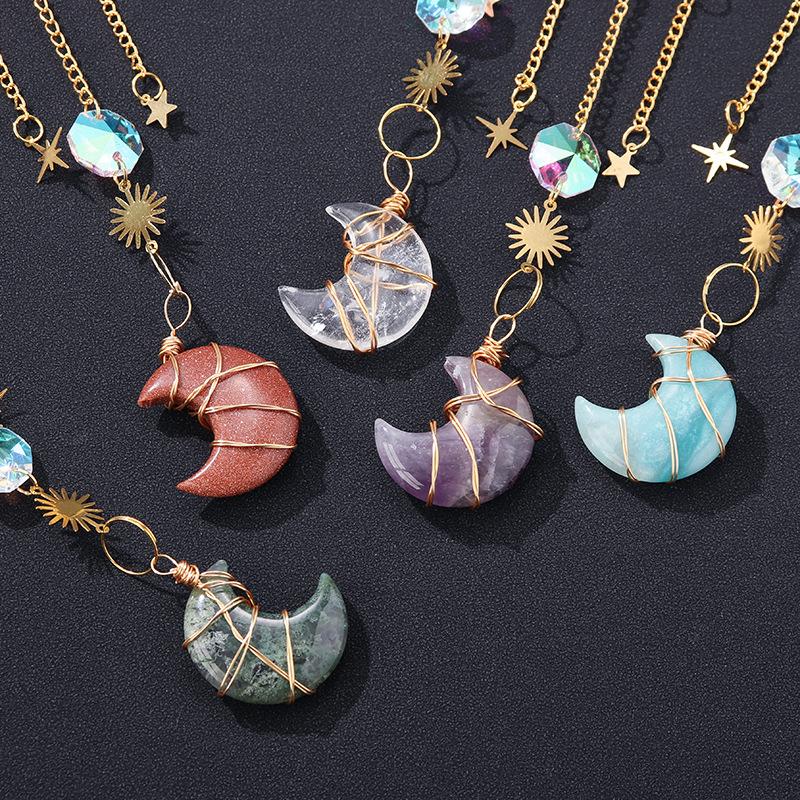 Sun Catcher Moon Wind Chime mặt dây chuyền trang trí nhà, dây chuyền tinh thể