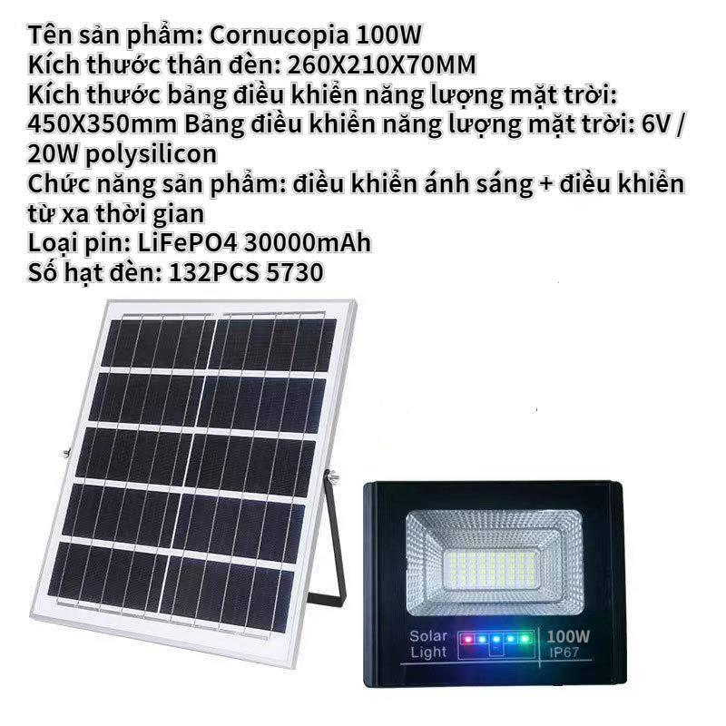 Đèn pha năng lượng mặt trời 500w, 300w, 200w, 100w,  IP67 - Tấm pin rời dây nối 5m và kèm remote điều khiển