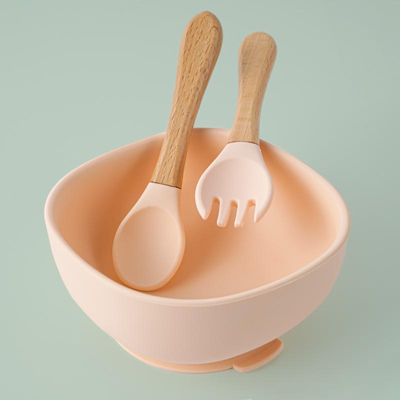 Cho Bé Bộ Đồ Ăn Trẻ Em Silicone Hút Bát Giỏ Muỗng Nĩa Không Chứa BPA Bộ Đồ Ăn Trẻ Em Thực Phẩm An Toàn Tán Thành Silicone Trẻ Em Sản Phẩm