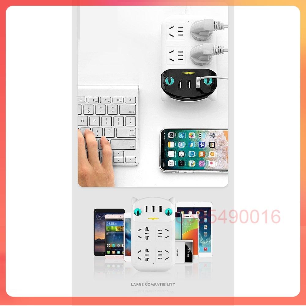 Ổ Cắm Điện Tai Mèo Thông Minh Đa Tính Năng Chống Giật Điện, Ổ Phích Điện Chống Cháy Nổ Chịu Được Công Suất Cao