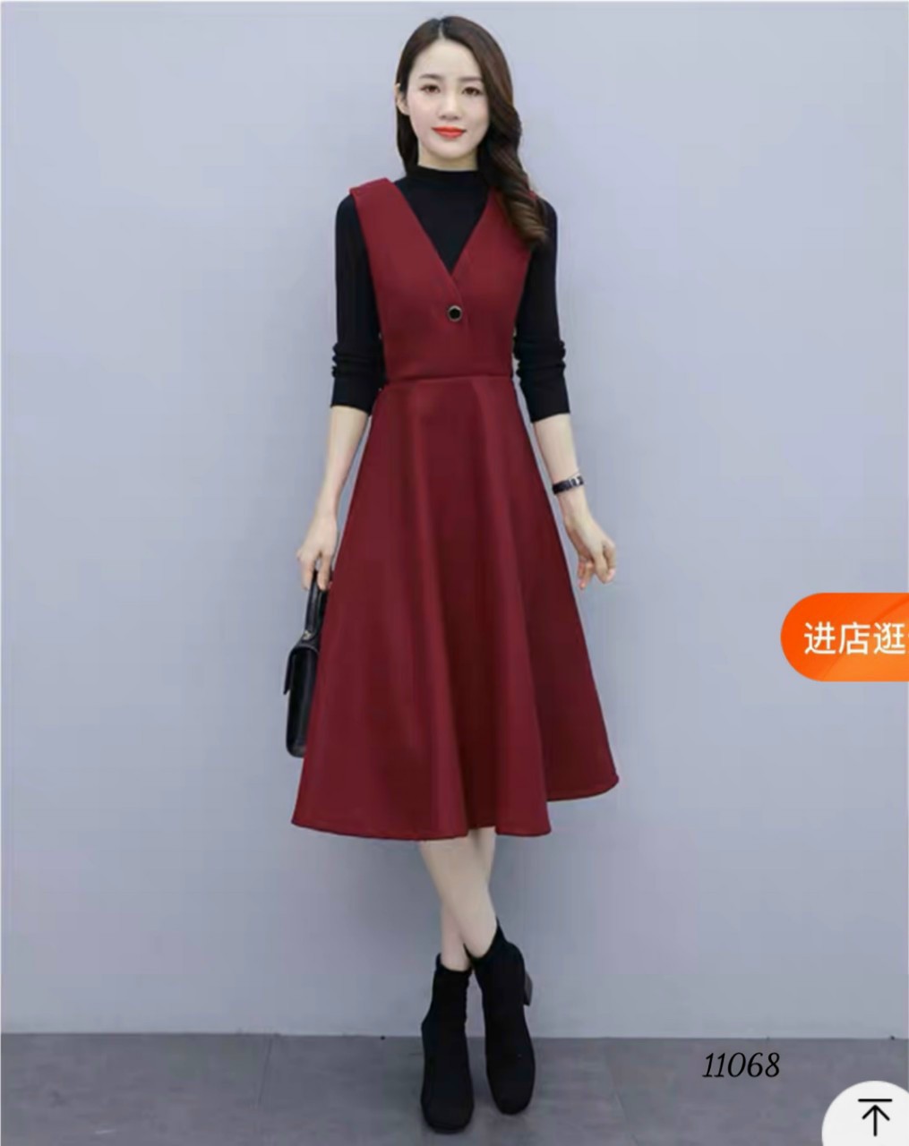 Đầm váy nữ vest dự tiệc công sở đỏ đen phối thun gân dài tay sang trọng
