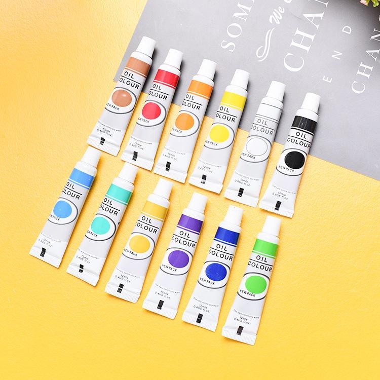 Bộ 12 màu vẽ acrylic tuýp (12ml) - Màu acrylic tuýp dùng vẽ tranh,vẽ vải, đất sét, custom giày…