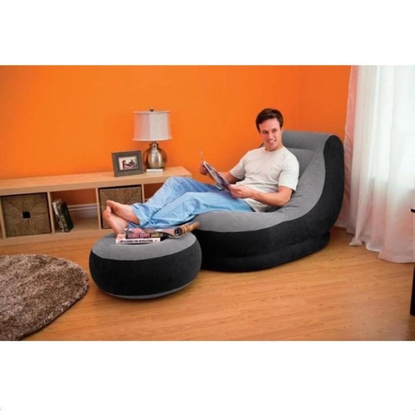 Ghế hơi tựa lưng bọc nhung Lazy Sofa, có đôn gác chân tặng bơm hơi điện 220V