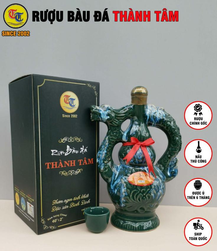 Đặc Sản Bình Định - Rượu Bàu Đá Thành Tâm BA BẦU (Màu xanh rêu) 650ml - OCOP 3 Sao