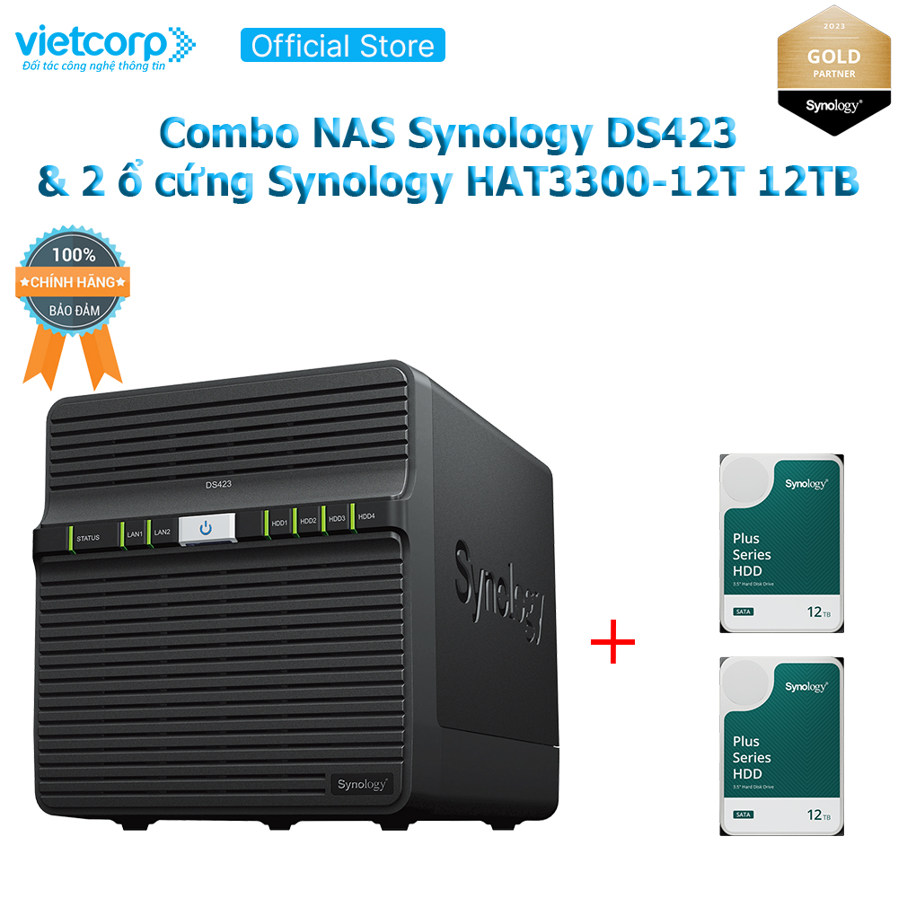 Combo Thiết bị lưu trữ NAS Synology DS423 và 2 Ổ cứng Synoly HAT3300-12T  Hàng Chính Hãng