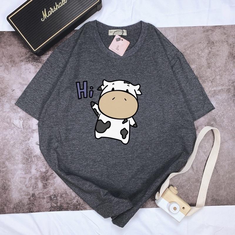 Áo Thun Tay Ngắn UNISEX in Decal CON BÒ HI - Hình chụp thật