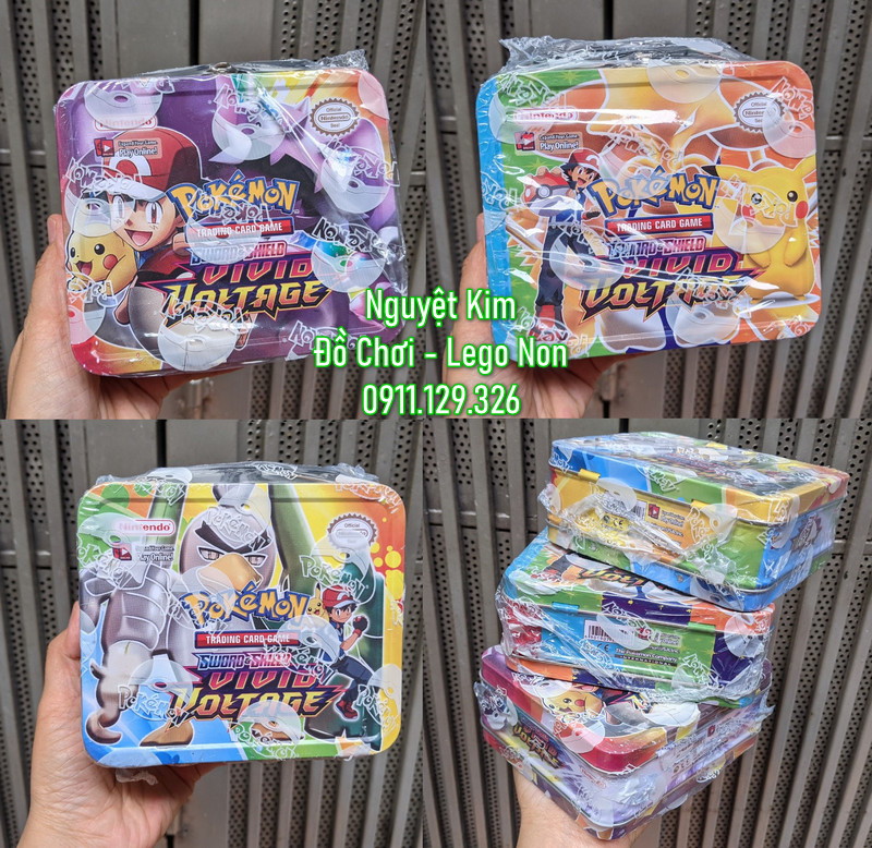 [SIZE 2] Thẻ Bài Pokemon Hộp Sắt Hàng Chuẩn Có Quai Nắp Cài - Loại Đẹp 40 Thẻ Bài Và 2 Túi Thẻ Vip