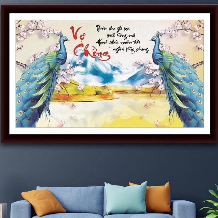 Tranh đá vợ chồng công xanh VS218 - kích thước: 90 * 53cm.