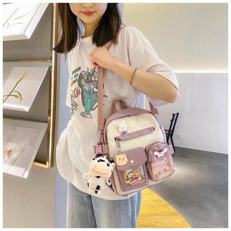 Balo Học Sinh Ulzzang Vải Canvas Chống Nước Mix Hình Gấu Cực Xinh Dễ Phối Đồ Năng Động Unisex