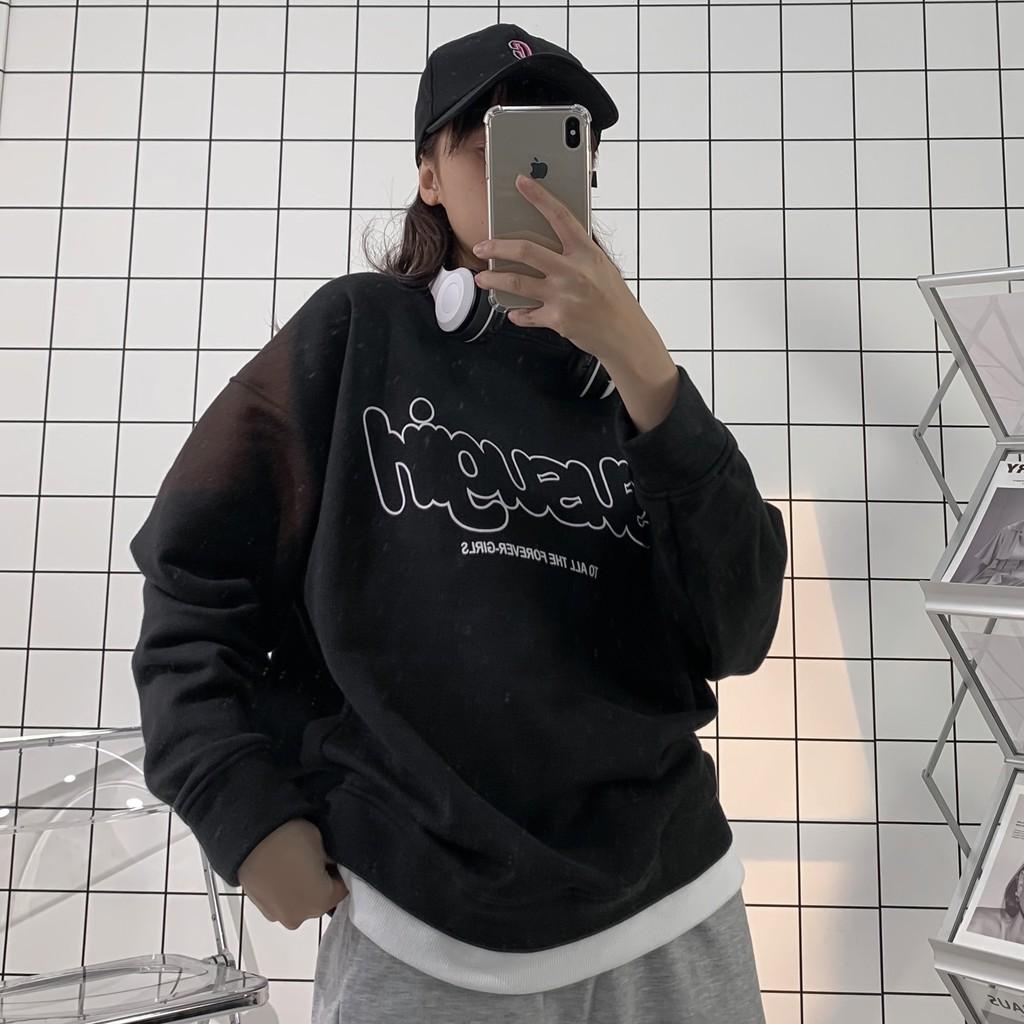 Áo Sweater Nữ Form Rộng Phối Layer Susu Vải Nỉ Bông Dày Dặn phong cách