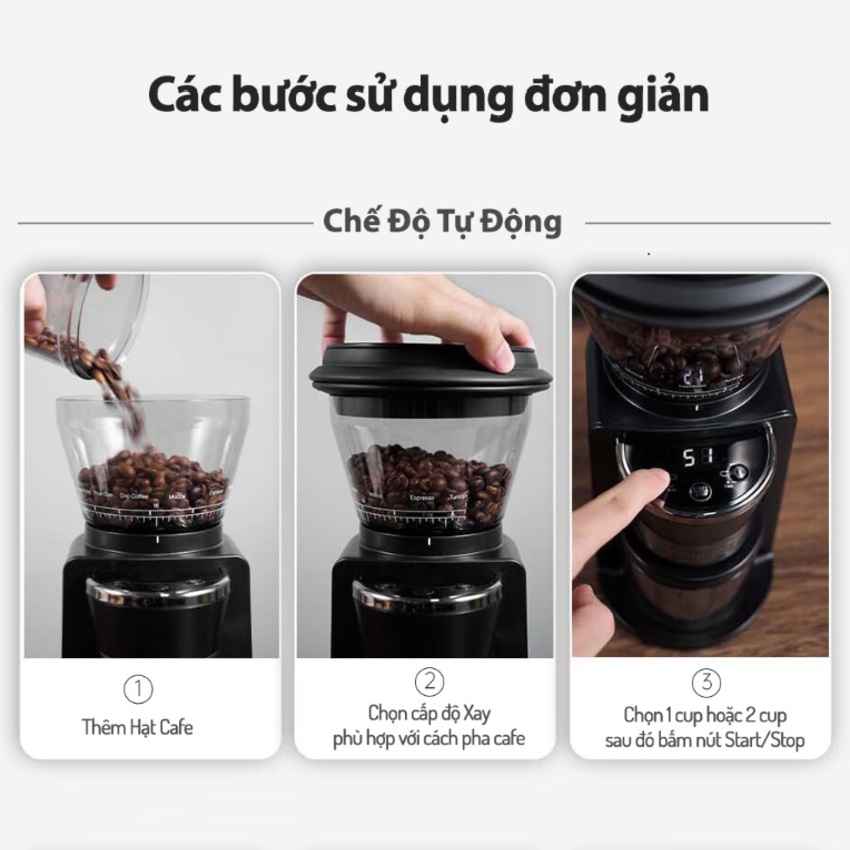 Máy xay hạt cà phê tự động tích hợp 34 chế độ xay thương hiệu HiBREW G3 công suất 220W - Hàng Chính Hãng